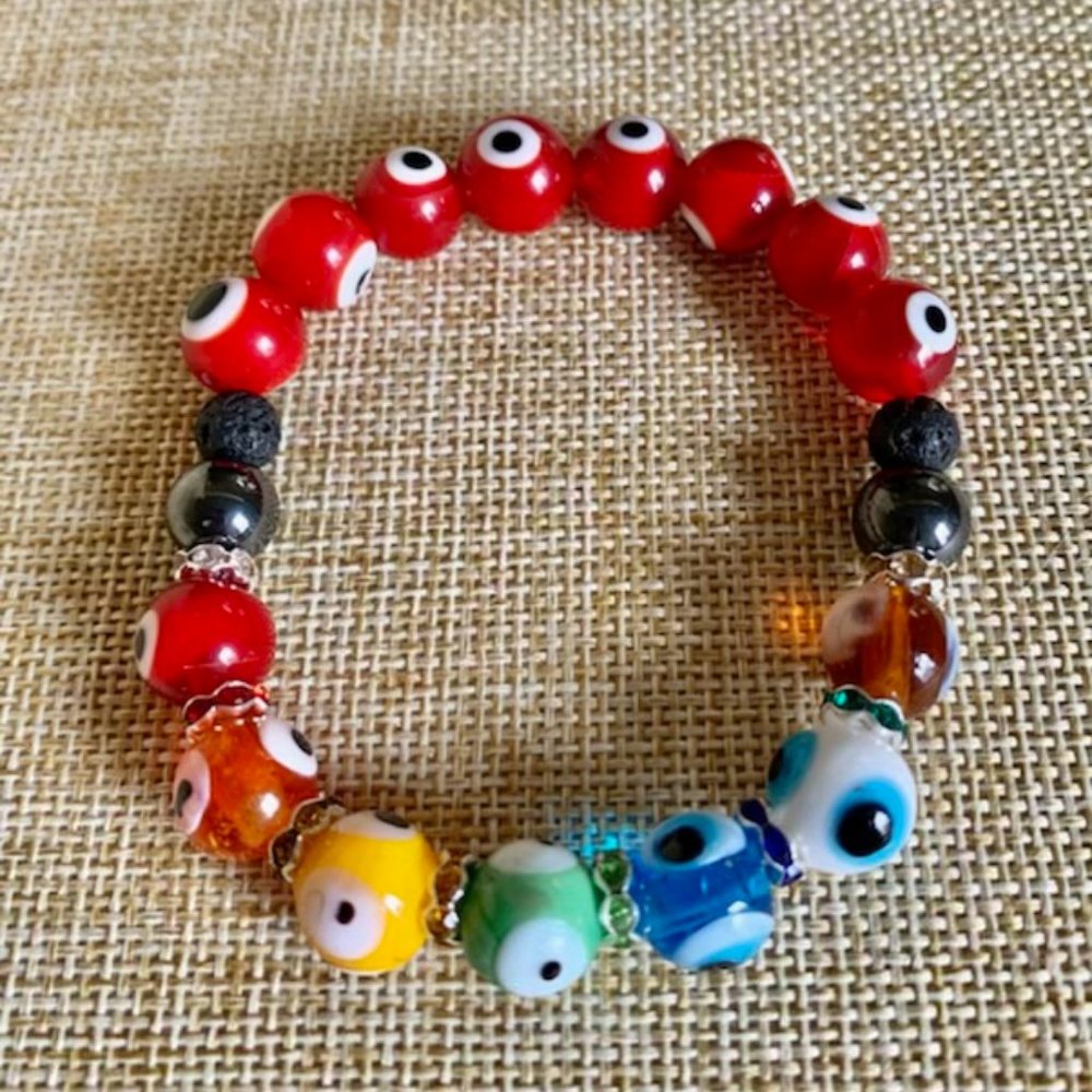 Chakra color and Red Evil Stone Bracelet